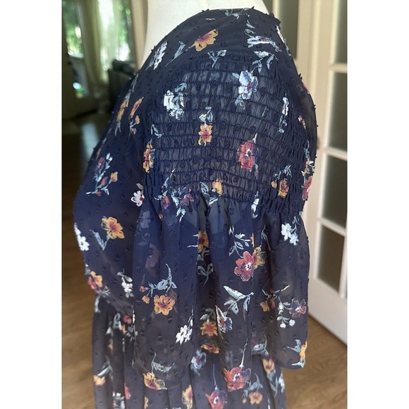 J.O.A. Dress Women's Small Navy Blue Pin Dot Delicate Floral Print Wrap - Picture 2 of 8